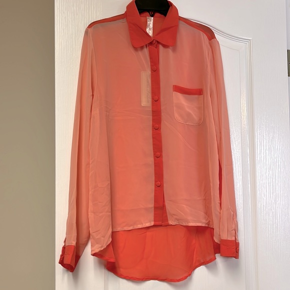 Tops - Roman Fashion sheer two-tone orange button down. S.